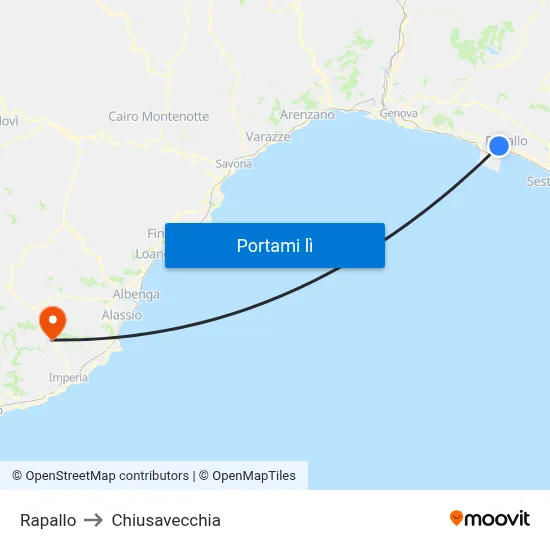 Rapallo to Chiusavecchia map