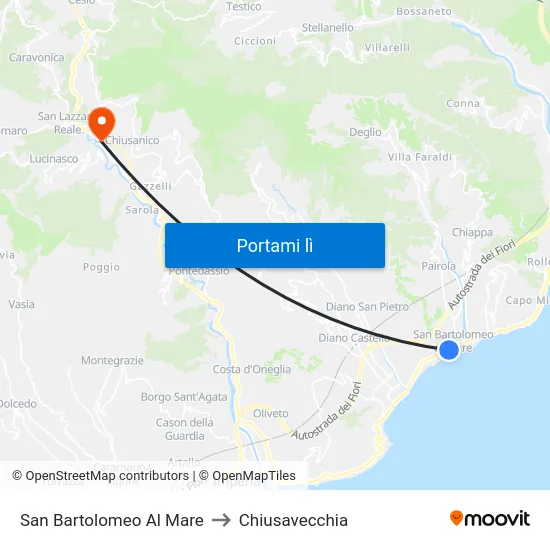 San Bartolomeo Al Mare to Chiusavecchia map