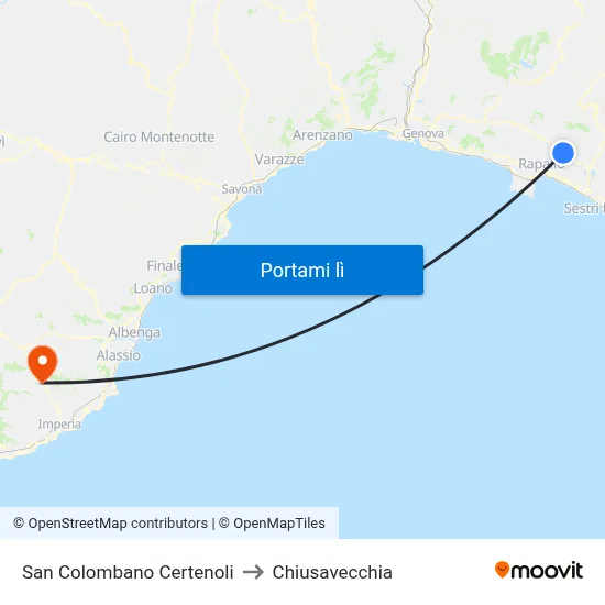 San Colombano Certenoli to Chiusavecchia map