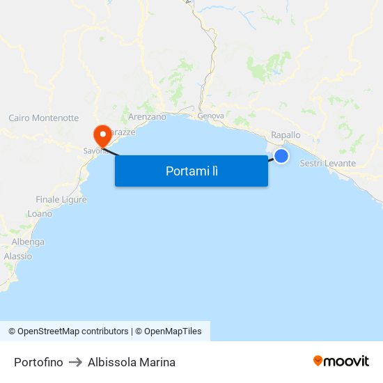 Portofino to Albissola Marina map