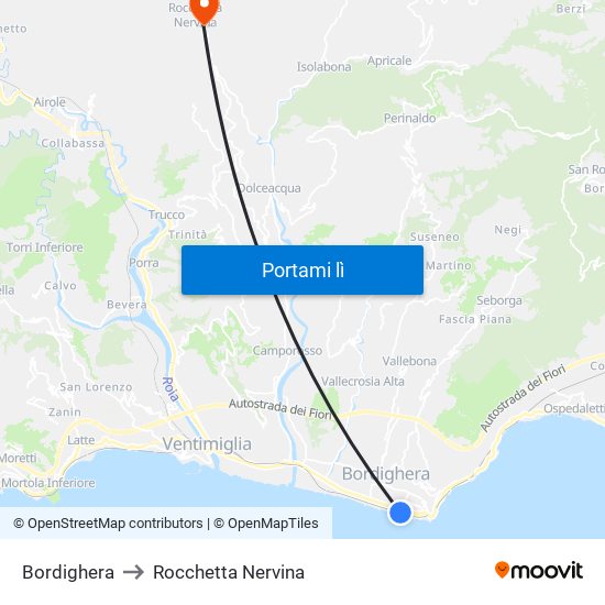 Bordighera to Rocchetta Nervina map