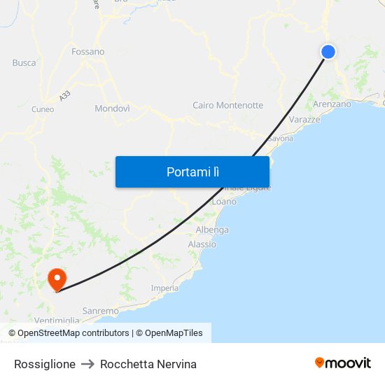 Rossiglione to Rocchetta Nervina map