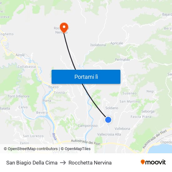 San Biagio Della Cima to Rocchetta Nervina map