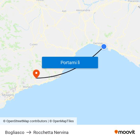 Bogliasco to Rocchetta Nervina map