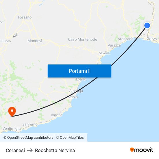 Ceranesi to Rocchetta Nervina map