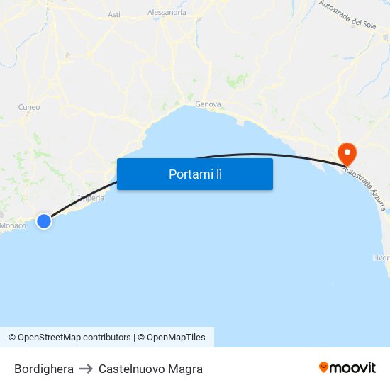 Bordighera to Castelnuovo Magra map