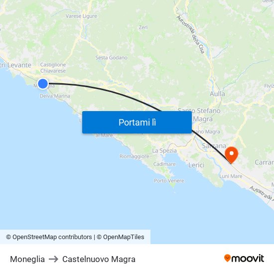 Moneglia to Castelnuovo Magra map