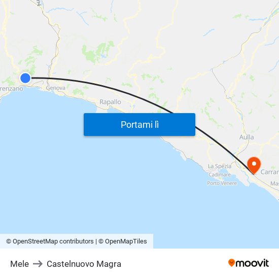 Mele to Castelnuovo Magra map