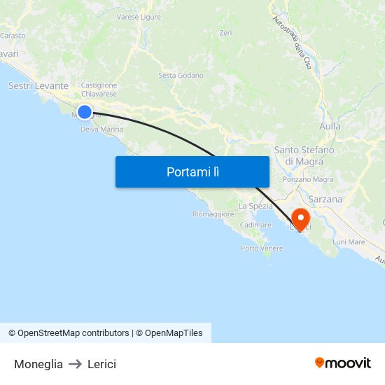 Moneglia to Lerici map