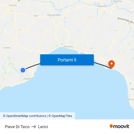 Pieve Di Teco to Lerici map