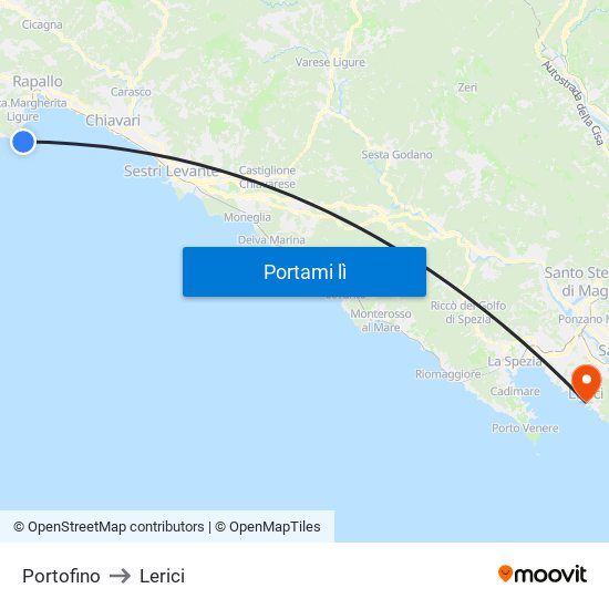 Portofino to Lerici map