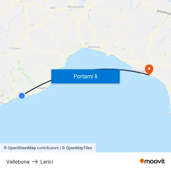 Vallebona to Lerici map