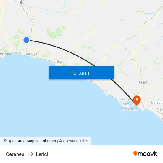 Ceranesi to Lerici map