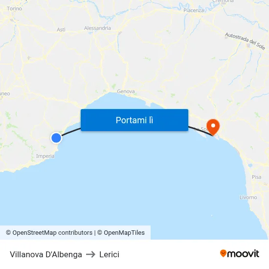 Villanova D'Albenga to Lerici map