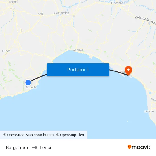 Borgomaro to Lerici map