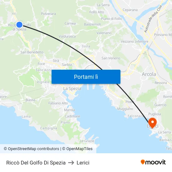 Riccò Del Golfo Di Spezia to Lerici map