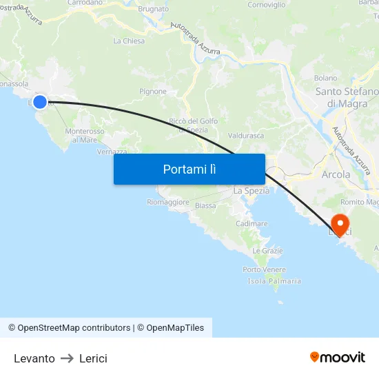 Levanto to Lerici map