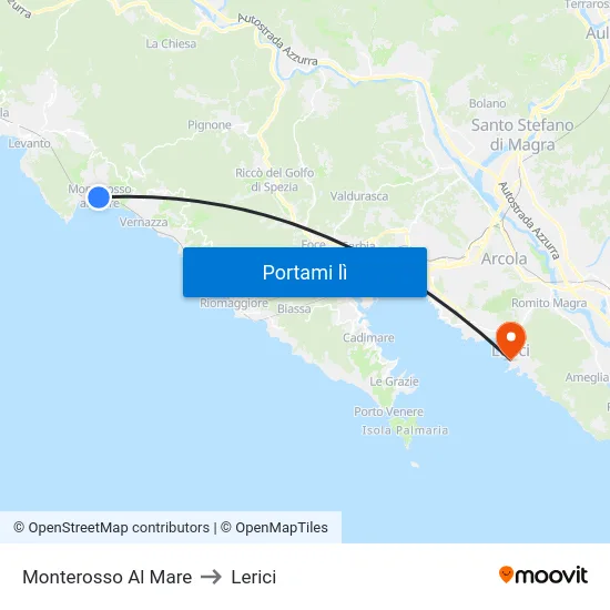 Monterosso Al Mare to Lerici map