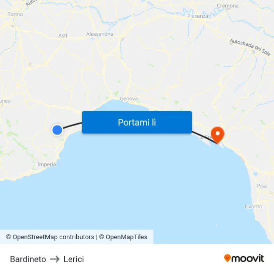 Bardineto to Lerici map