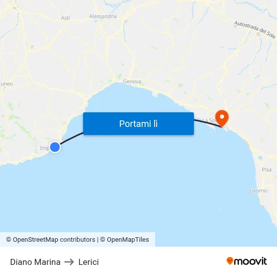 Diano Marina to Lerici map