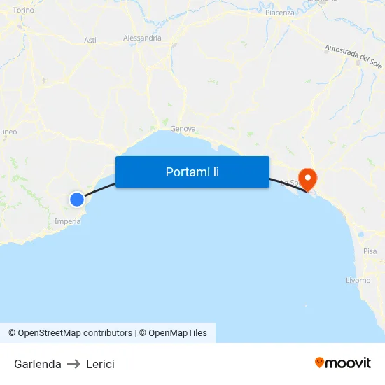 Garlenda to Lerici map