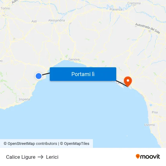Calice Ligure to Lerici map