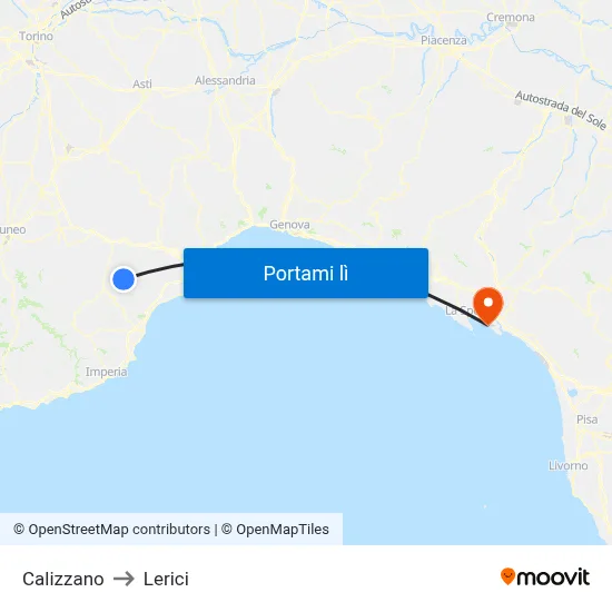 Calizzano to Lerici map
