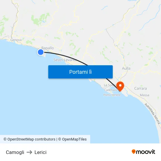 Camogli to Lerici map