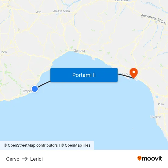 Cervo to Lerici map