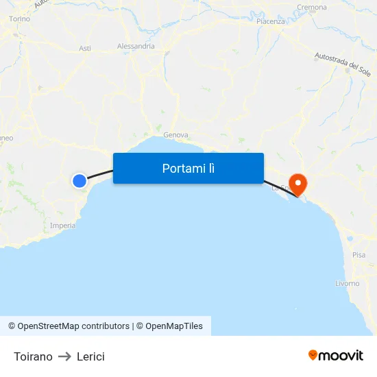 Toirano to Lerici map