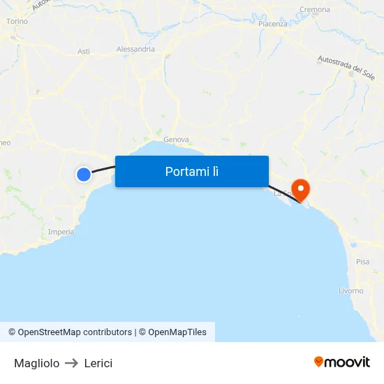 Magliolo to Lerici map