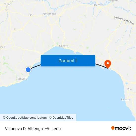 Villanova D' Albenga to Lerici map