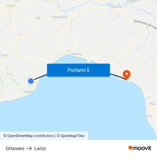 Ortovero to Lerici map