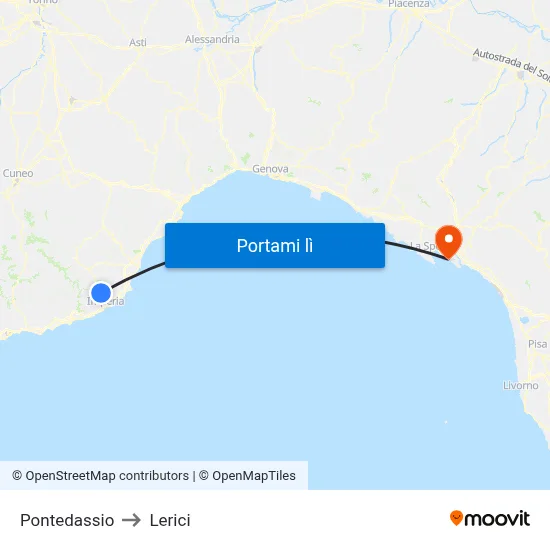 Pontedassio to Lerici map