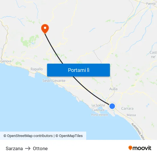 Sarzana to Ottone map