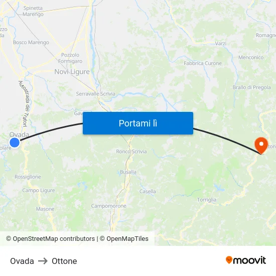 Ovada to Ottone map