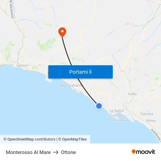 Monterosso Al Mare to Ottone map