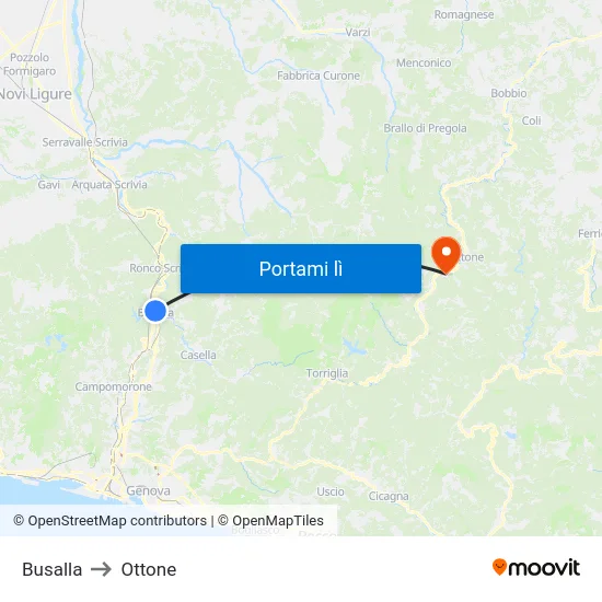 Busalla to Ottone map