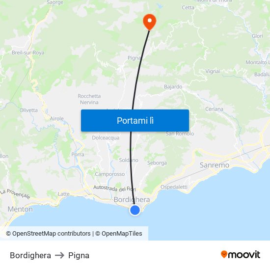 Bordighera to Pigna map