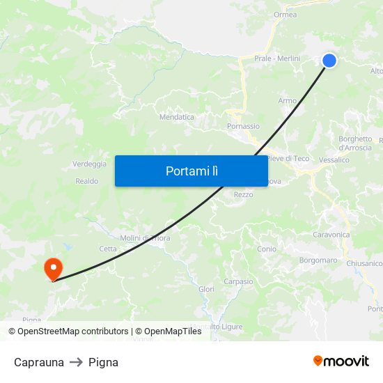 Caprauna to Pigna map
