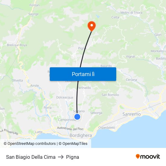 San Biagio Della Cima to Pigna map