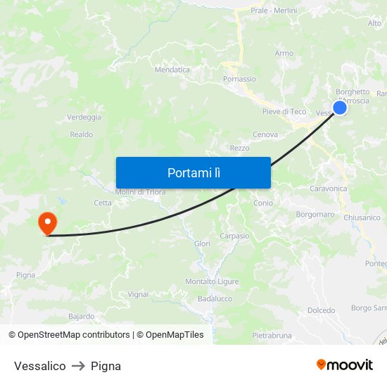 Vessalico to Pigna map