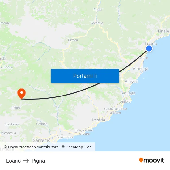 Loano to Pigna map