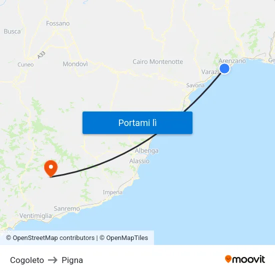 Cogoleto to Pigna map