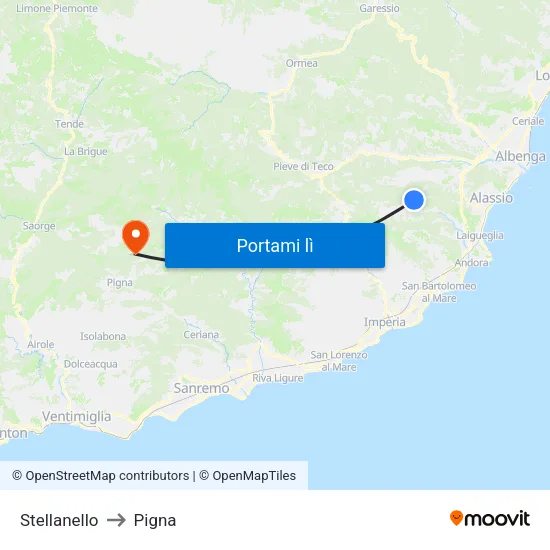 Stellanello to Pigna map