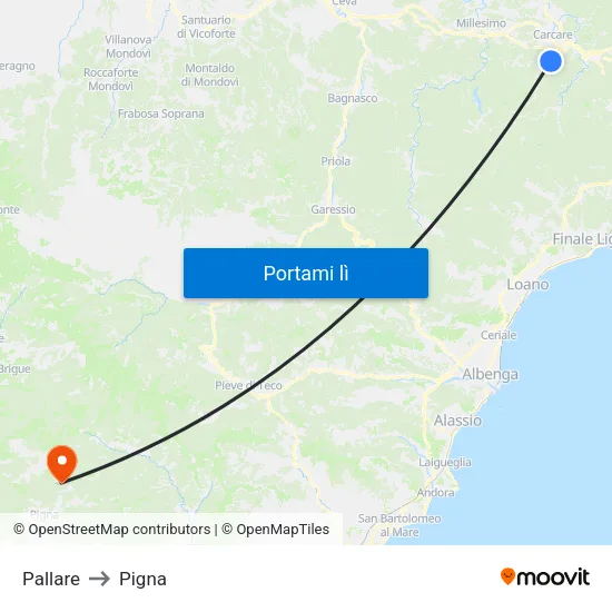Pallare to Pigna map
