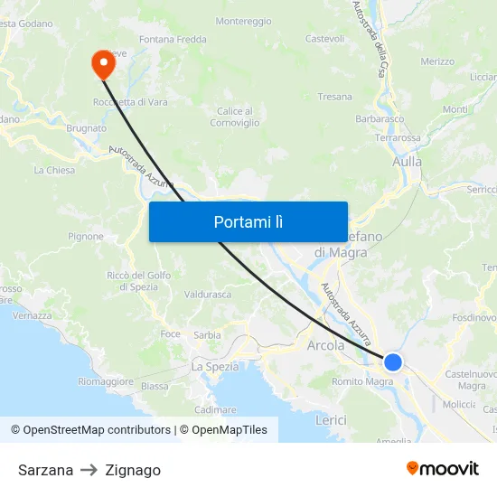 Sarzana to Zignago map