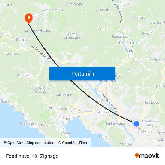 Fosdinovo to Zignago map