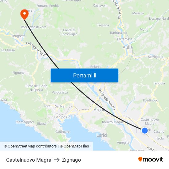 Castelnuovo Magra to Zignago map
