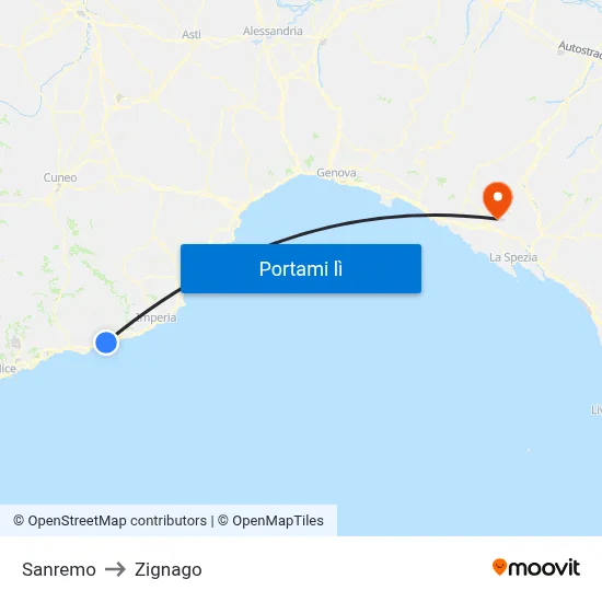 Sanremo to Zignago map